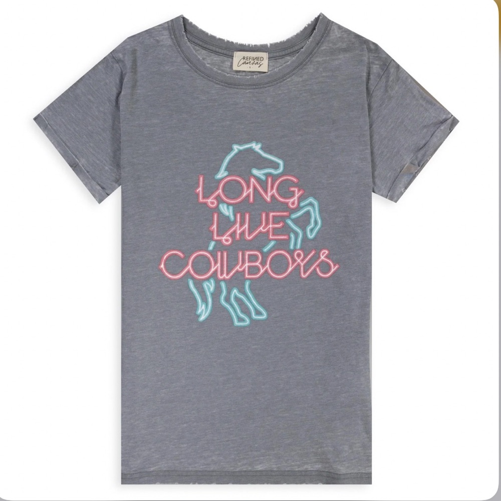 Refined Canvas Long Live Cowboys Grey Wash T-shirt Women’s Small Tee NWT Top